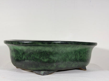 Preowned Japanese Tokoname Glazed Oval Bonsai Pot Syuhou Yoshimura - 13.75” By 10.75”