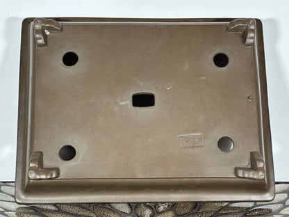 Preowned Japanese Tokoname Shallow Rectangular Bonsai Pot has Stamp - 12.25” By 9 3/8”
