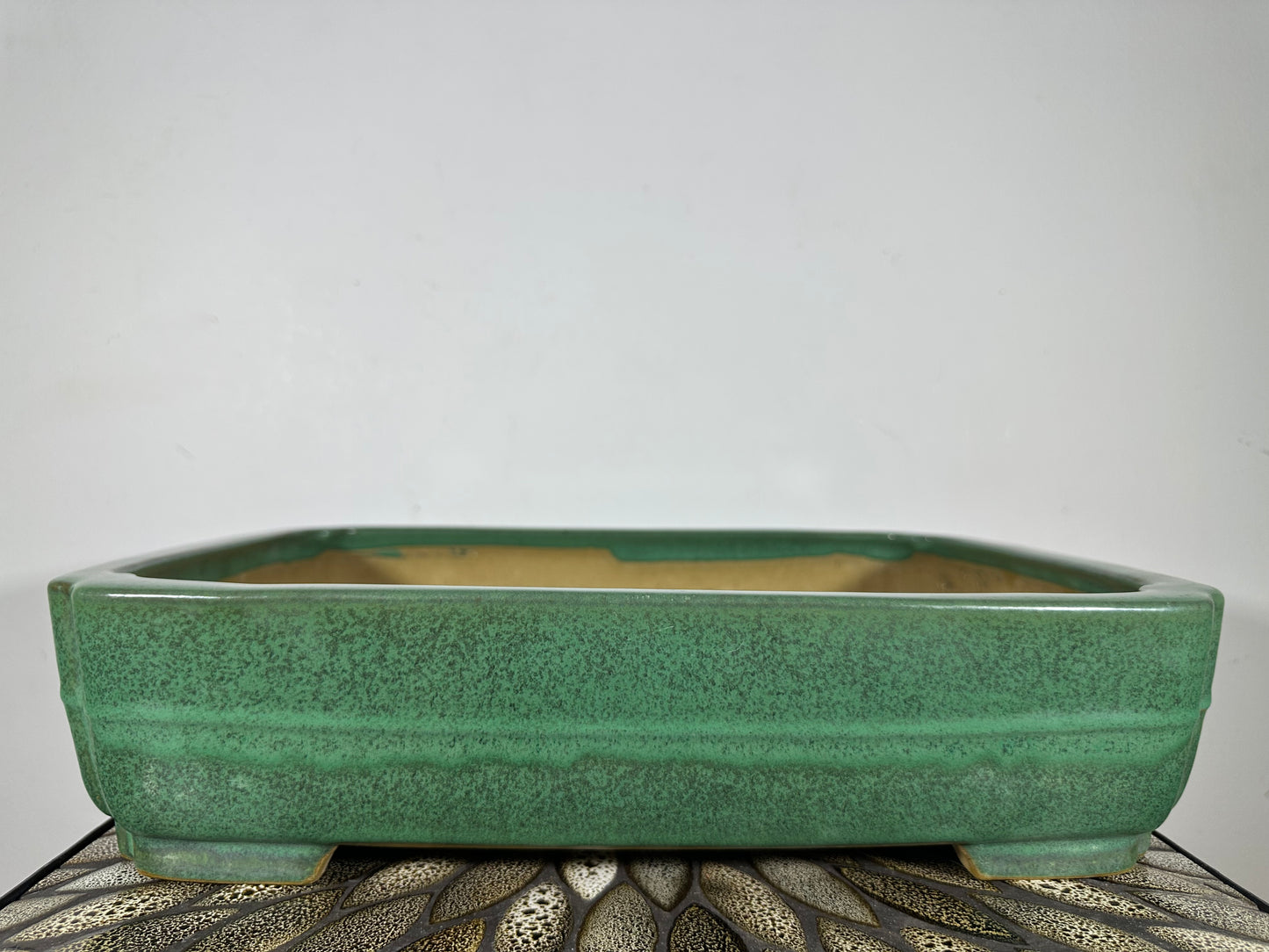 Preowned Japanese Tokoname Glazed Rectangular Bonsai Pot Yamafusa - 16.75” By 12.5”