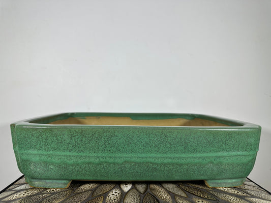 Preowned Japanese Tokoname Glazed Rectangular Bonsai Pot Yamafusa - 16.75” By 12.5”