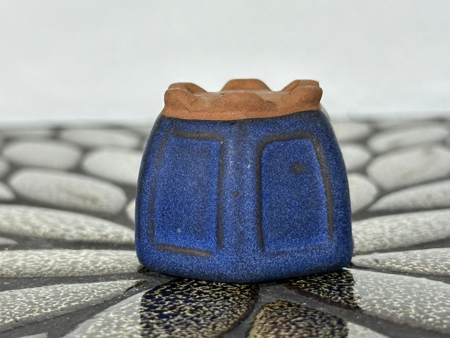 Preowned Japanese Tokoname Glazed Hexagon Bonsai Pot - 1 5/8” By 1.25”