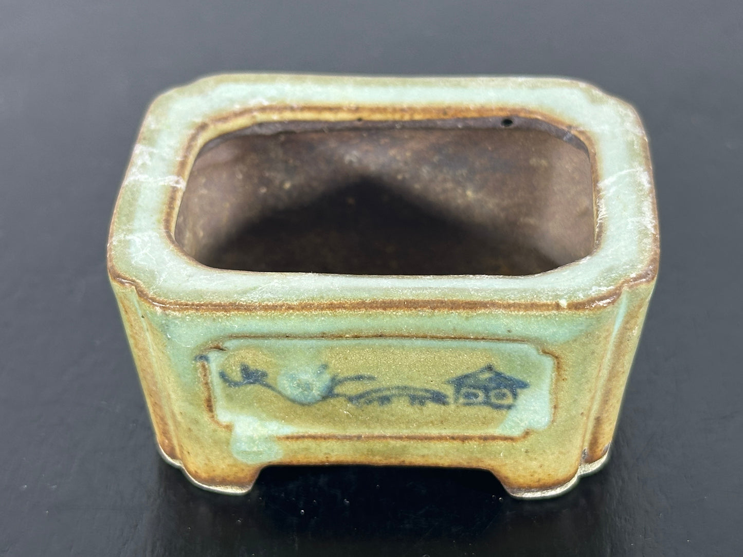 Preowned Japanese Tokoname Rectangular Bonsai Pot Tosui - 2.25” By 1.75”