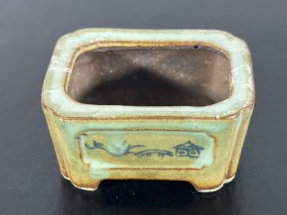 Preowned Japanese Tokoname Rectangular Bonsai Pot Tosui - 2.25” By 1.75”