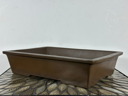 Preowned Japanese Tokoname Unglazed Rectangular Bonsai Pot Sankyou - 3 1/8” By 9 3/8”