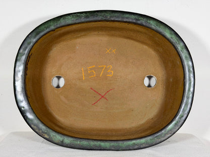 Preowned Japanese Tokoname Glazed Oval Bonsai Pot Syuhou Yoshimura - 13.75” By 10.75”