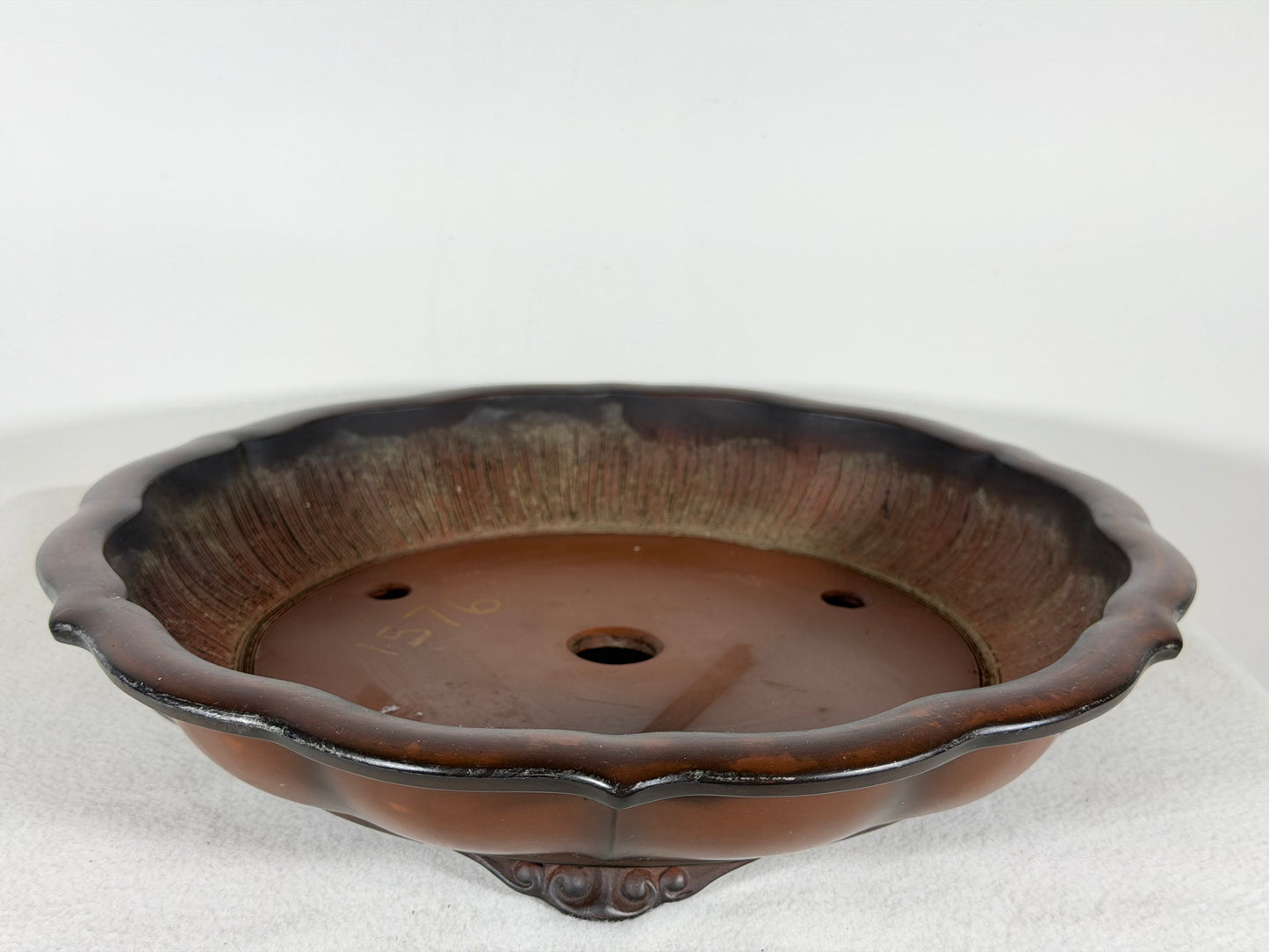 Preowned Japanese Tokoname Unglazed Rinka Style Bonsai Pot Houkidou - 12.5” By 2.5”