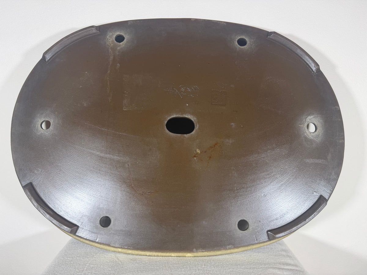 Preowned Japanese Tokoname Glazed Shallow Oval Bonsai Pot Hatutori -  24.5” x 18” x 2.75”