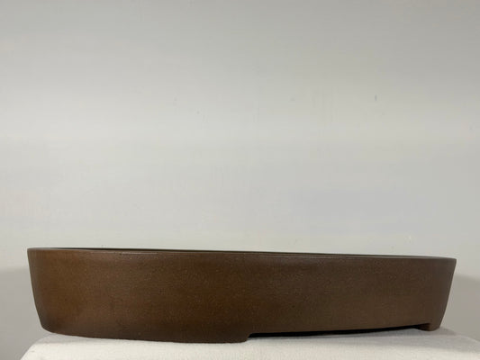 Preowned Japanese Tokoname Unglazed Oval Bonsai Pot Gyouzan Nakano - 20” x 15.5” x 3.25”