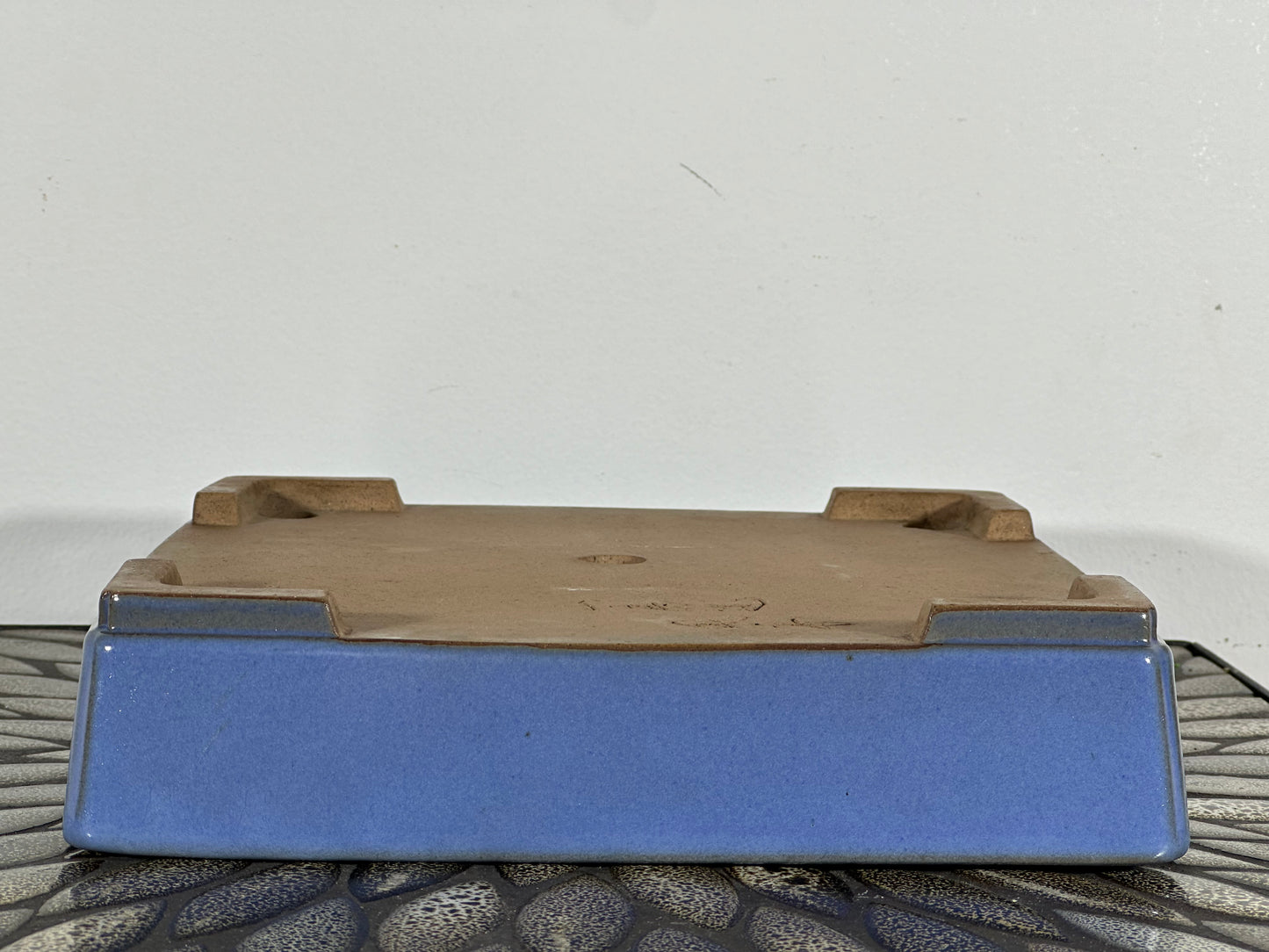 Preowned Japanese Tokoname Glazed Shallow Square Bonsai Pot Yamafusa - 9.75” By 2.25”
