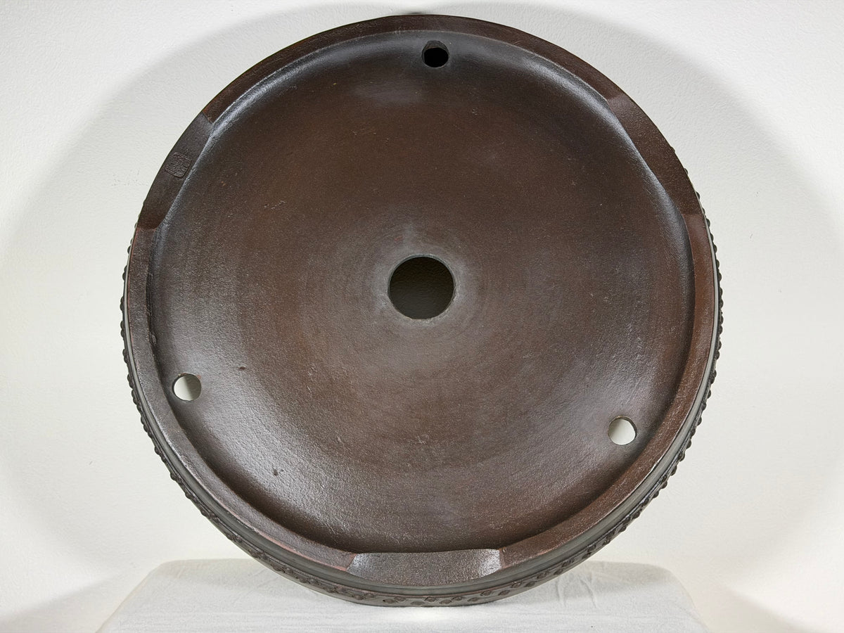 Preowned Japanese Tokoname Unglazed Drum Style  Bonsai Pot Touyou - 18” By 3 5/8”