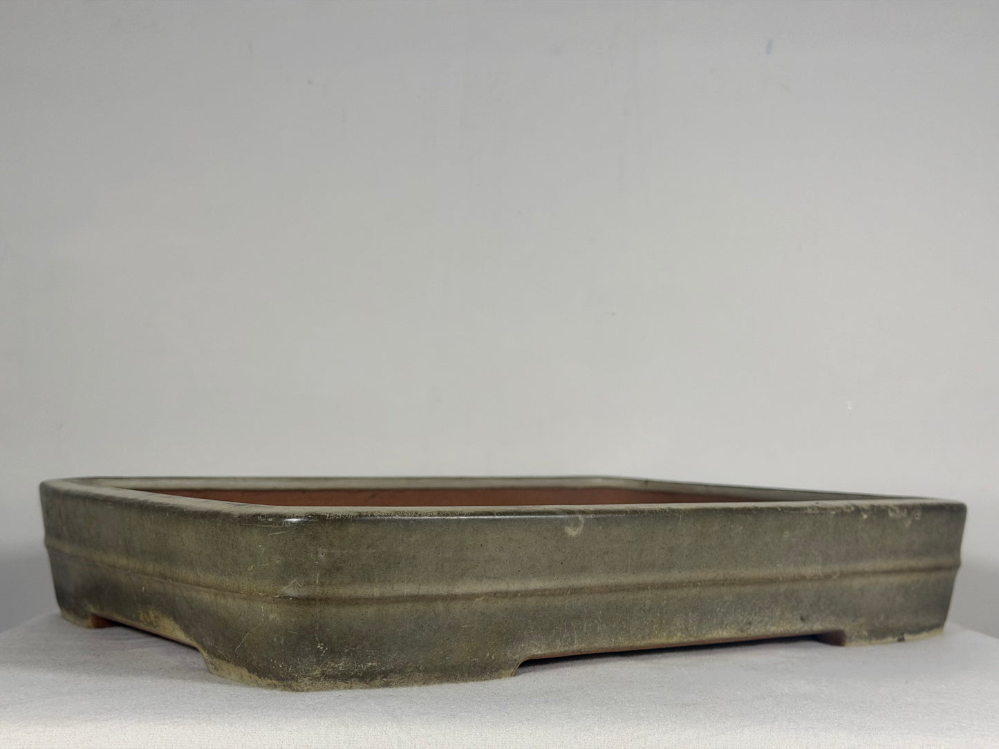 Preowned Japanese Tokoname Glazed Rectangular Bonsai Pot Yamafusa - 14” By 10.5”