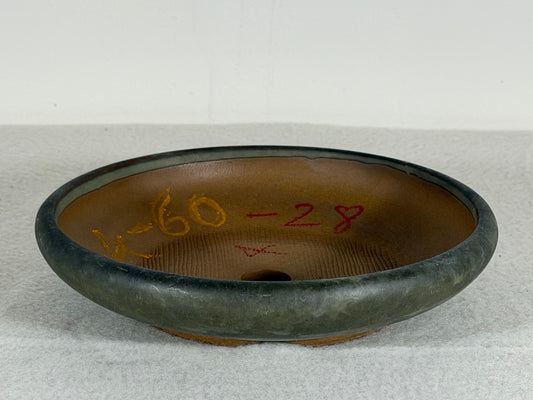Preowned Japanese Tokoname Glazed Shallow Round Bonsai Pot - 6.5” By 1.25”