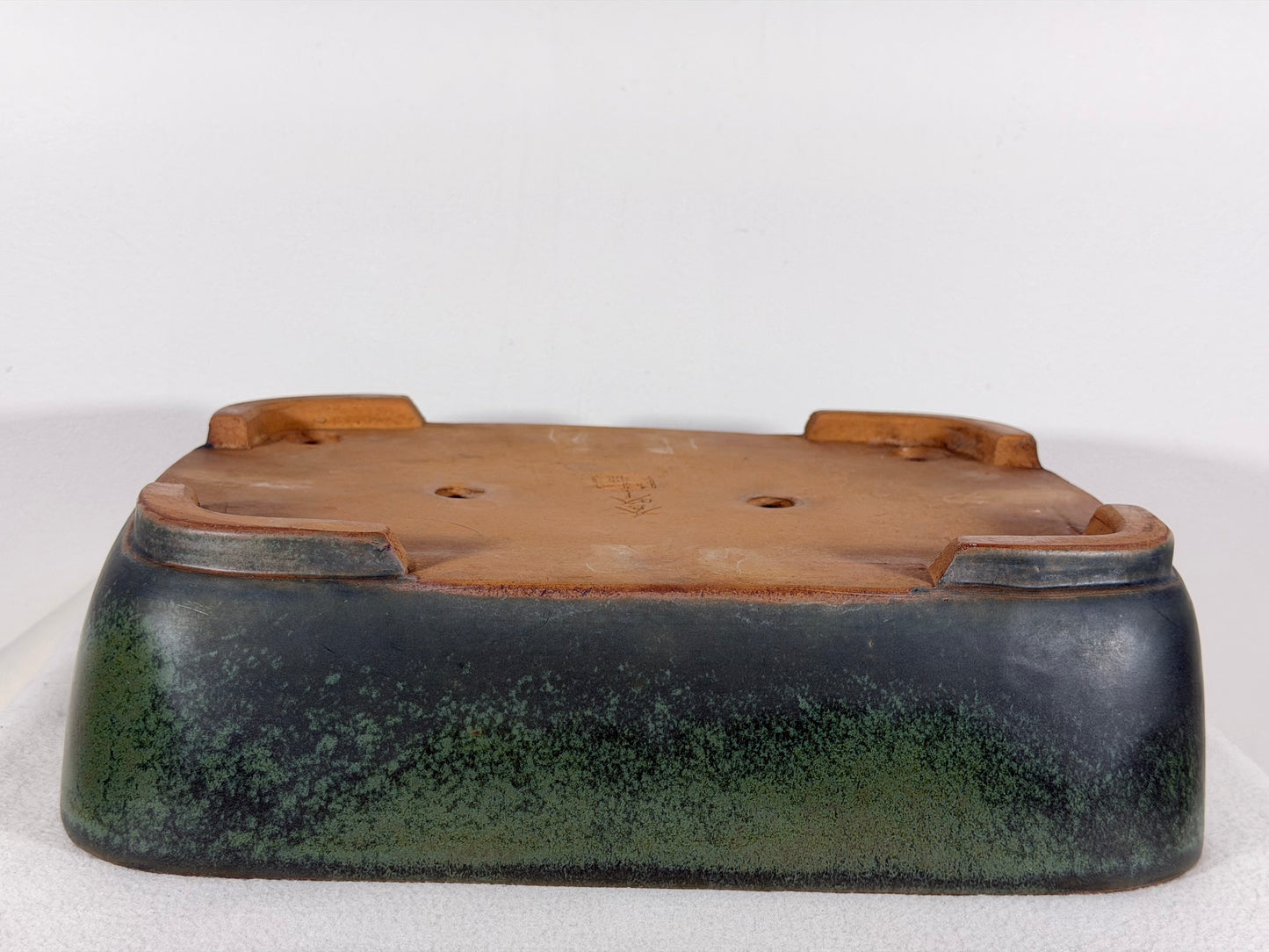 Preowned Japanese Tokoname Glazed Rectangular Bonsai Pot Syuhou Yoshimura - 13.75” By 10.5”