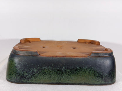 Preowned Japanese Tokoname Glazed Rectangular Bonsai Pot Syuhou Yoshimura - 13.75” By 10.5”