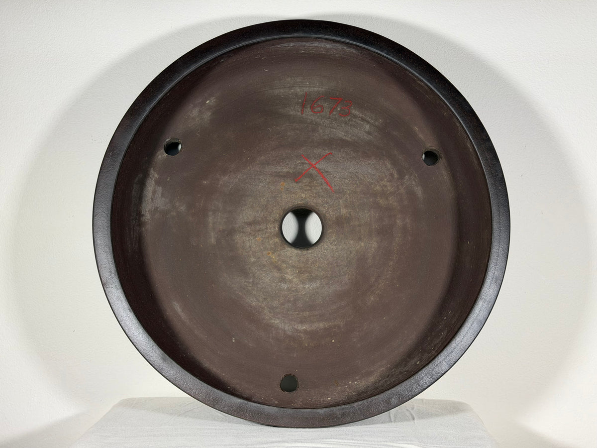 Preowned Japanese Tokoname Unglazed Drum Style  Bonsai Pot Touyou - 18” By 3 5/8”