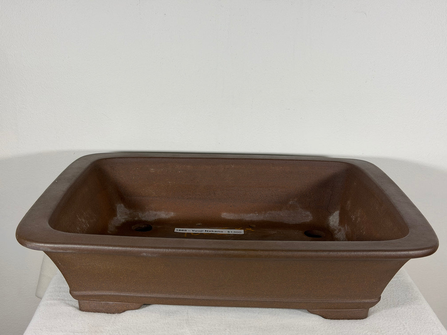 Preowned Japanese Tokoname Unglazed Rectangular Bonsai Pot Yuuji Nakano - 16.5” By 13.5”