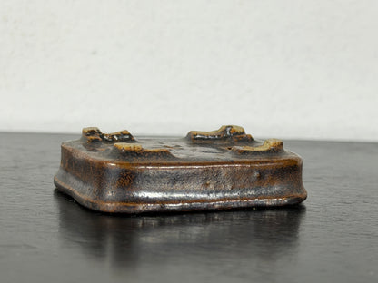 Preowned Vintage Japanese Tokoname Glazed Rectangular Shallow Bonsai Pot Mutou - 1.75” By 1.25”