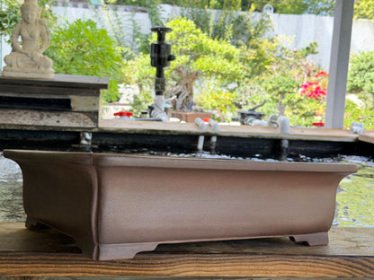 Preowned Japanese Tokoname Unglazed Rectangular Bonsai Pot Gyouzan Nakano - 21.75” By 17.5”