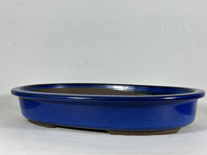 Preowned Japanese Tokoname Glazed Shallow Oval Bonsai Pot - 13.25” By 10.5”