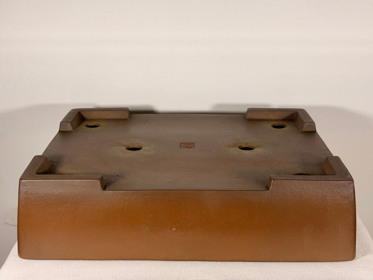 Preowned Japanese Tokoname Unglazed Rectangular Bonsai Pot Kizan - 15” By 11.5”