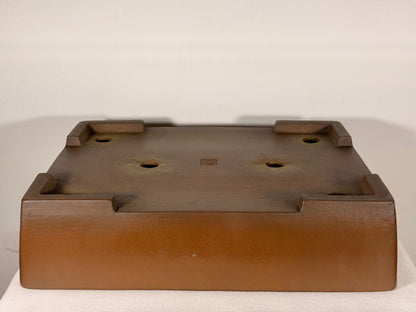Preowned Japanese Tokoname Unglazed Rectangular Bonsai Pot Kizan - 15” By 11.5”