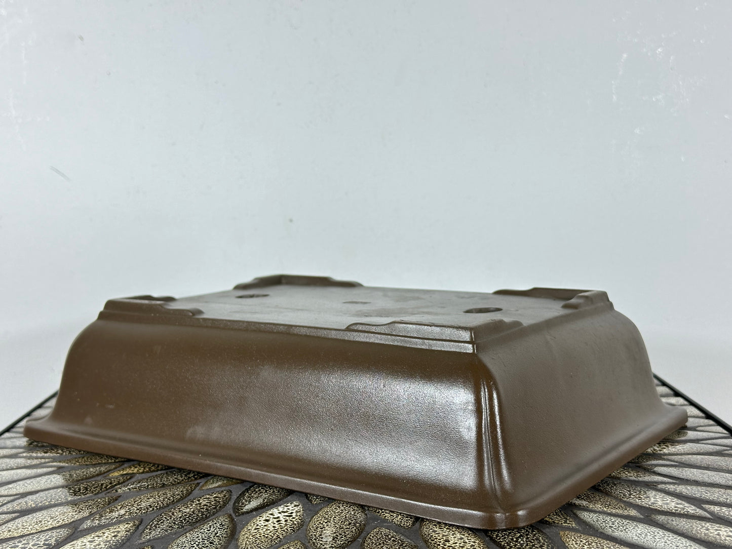 Preowned Japanese Tokoname Unglazed Rectangular Bonsai Pot with Stamps - 12.25” By 9.25”