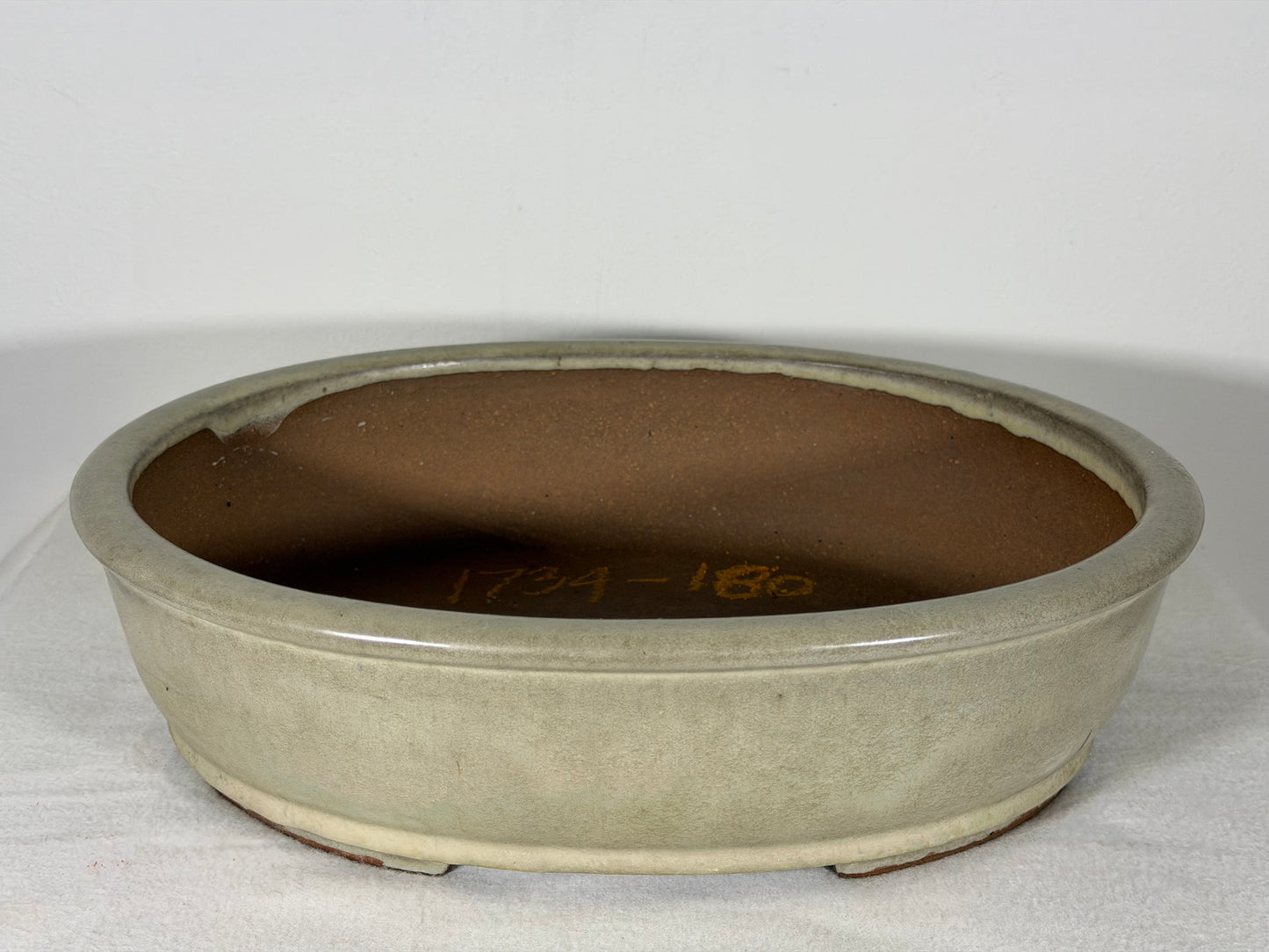 Preowned Old China Glazed Oval Bonsai Pot with Stamps - 12” By 9.5”