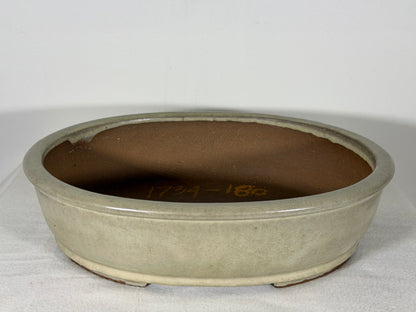 Preowned Old China Glazed Oval Bonsai Pot with Stamps - 12” By 9.5”
