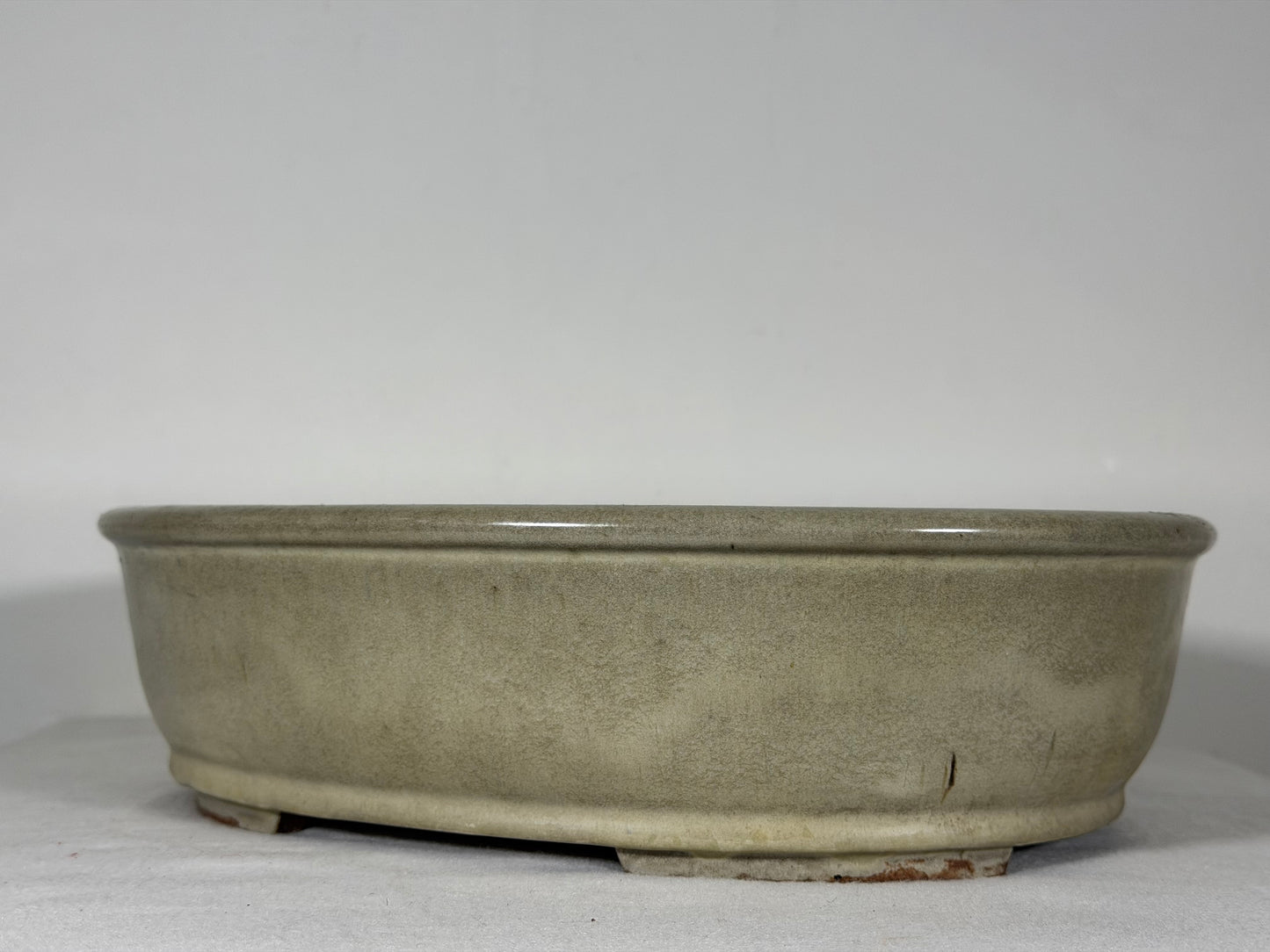 Preowned Old China Glazed Oval Bonsai Pot with Stamps - 12” By 9.5”