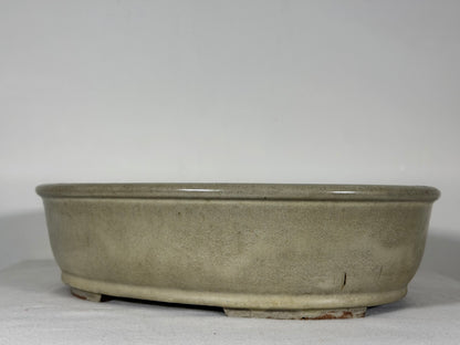 Preowned Old China Glazed Oval Bonsai Pot with Stamps - 12” By 9.5”