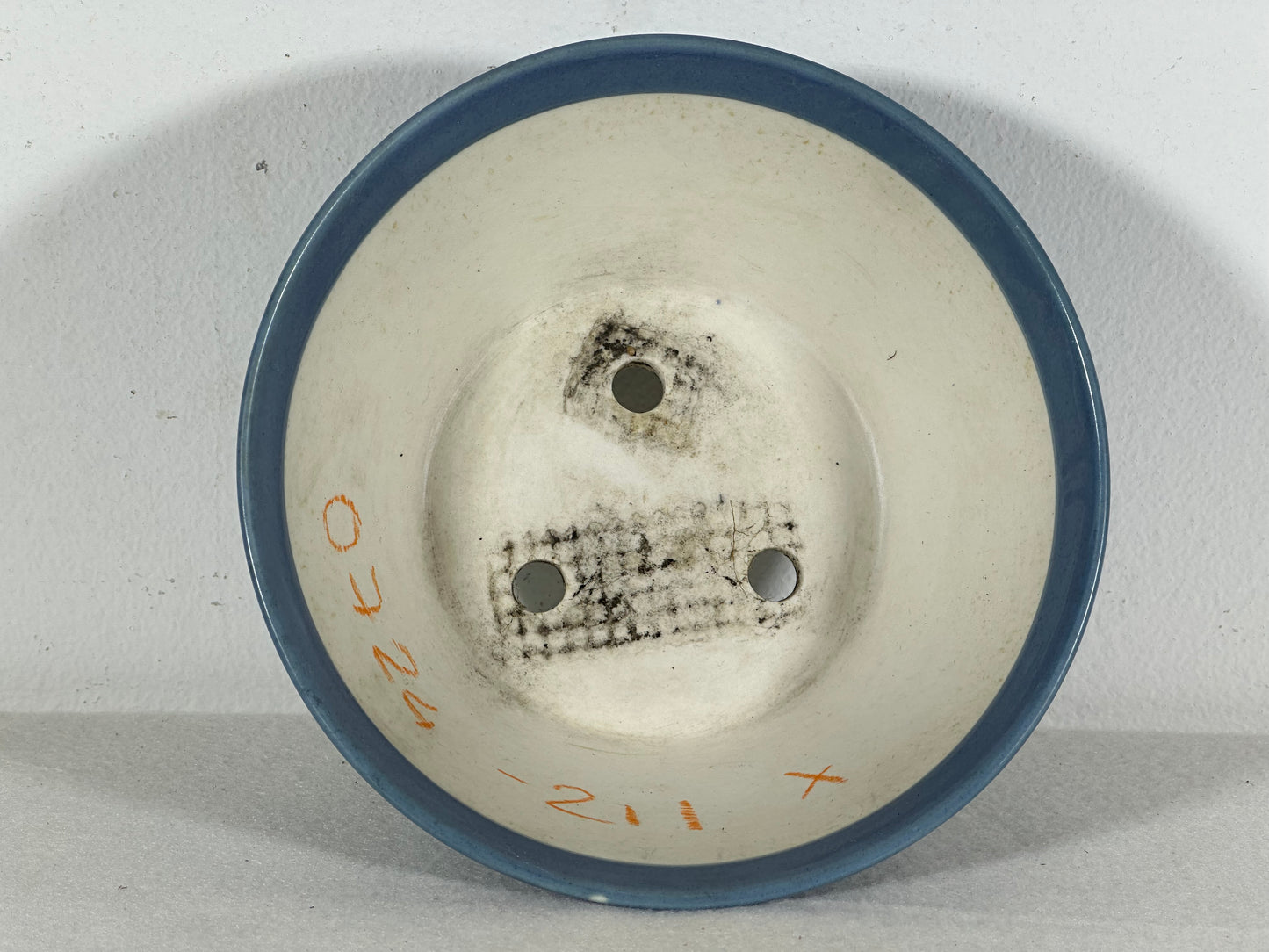 Preowned Old China Glazed Round Bonsai Pot with Stamps - 5.75” By 2.5”