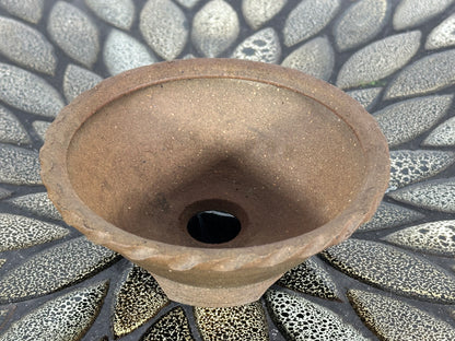 Preowned Japanese Tokoname Unglazed Round Bonsai Pot with Stamp - 4 5/8” By 1.75”