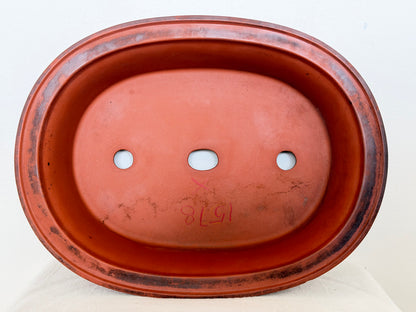 Preowned Japanese Tokoname Oval Bonsai Pot Has Stamps - 16.5” x 12.75” x 4.75”