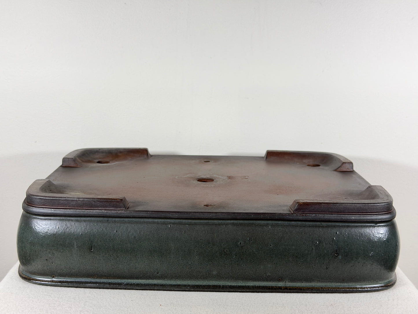 Preowned Japanese Tokoname Glazed Rectangular Bonsai Pot Shizan - 16.25” By 12.25”