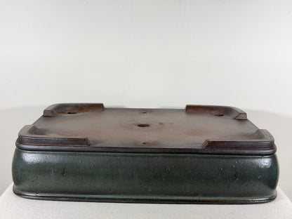 Preowned Japanese Tokoname Glazed Rectangular Bonsai Pot Shizan - 16.25” By 12.25”