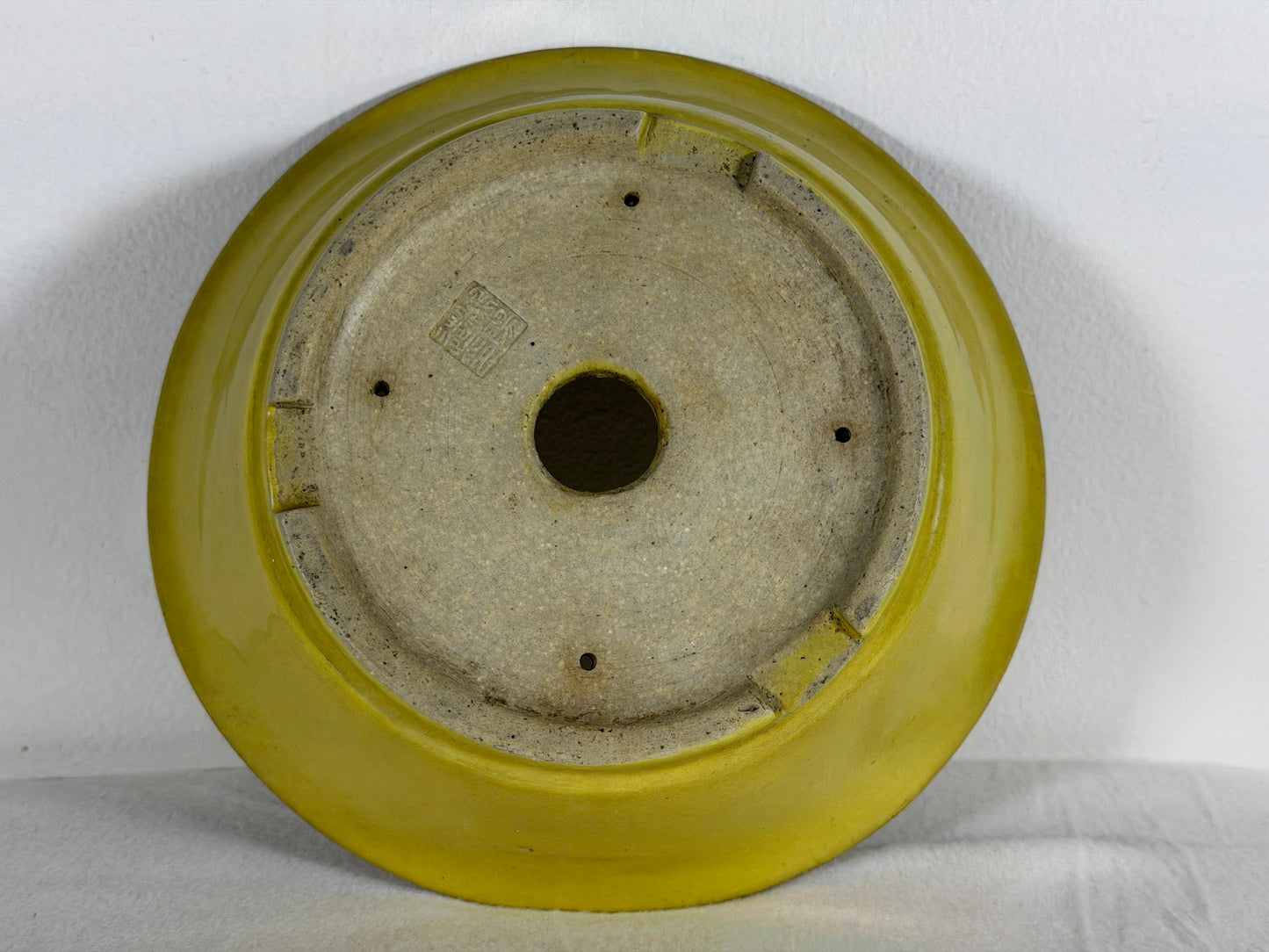 Preowned Japanese Tokoname Glazed Round Bonsai Pot Aiba Koyo - 7.5” By 2 1/8”