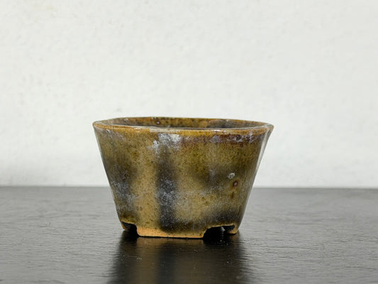 Preowned Vintage Japanese Tokoname Glazed Mokko Style Bonsai Pot Mutou - 1.75” By 1.5”