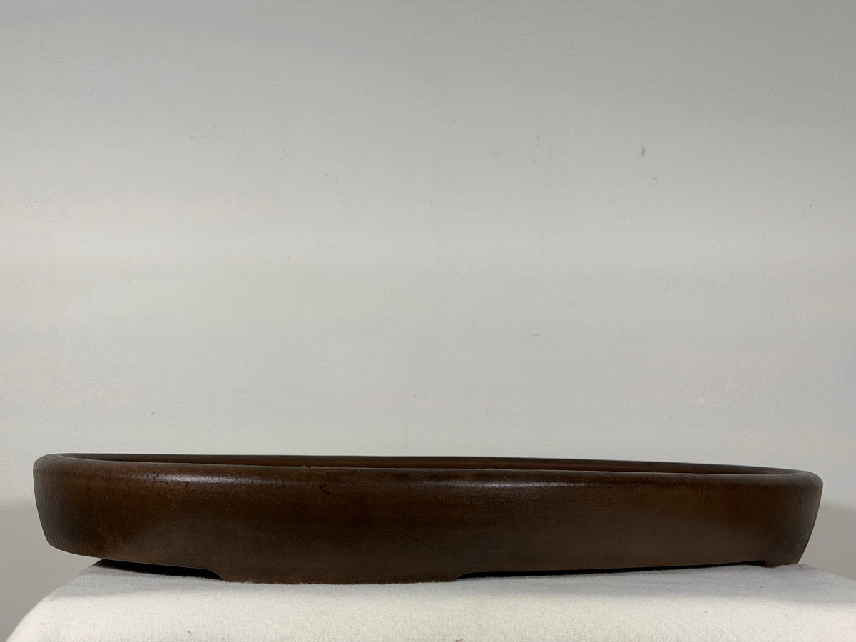Preowned Japanese Tokoname Unglazed Shallow Oval Bonsai Pot Seizan - 20.5” x 14.75” x 2.25”