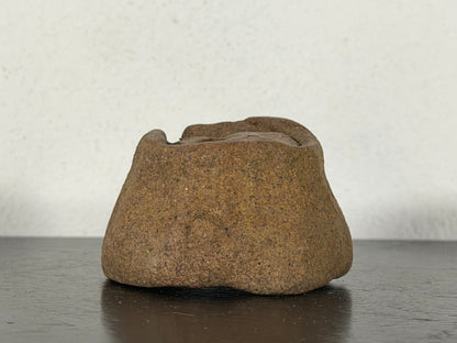 Preowned Japanese Tokoname Unglazed Round Bonsai Pot has Stamp - 2” By 1 1/8”