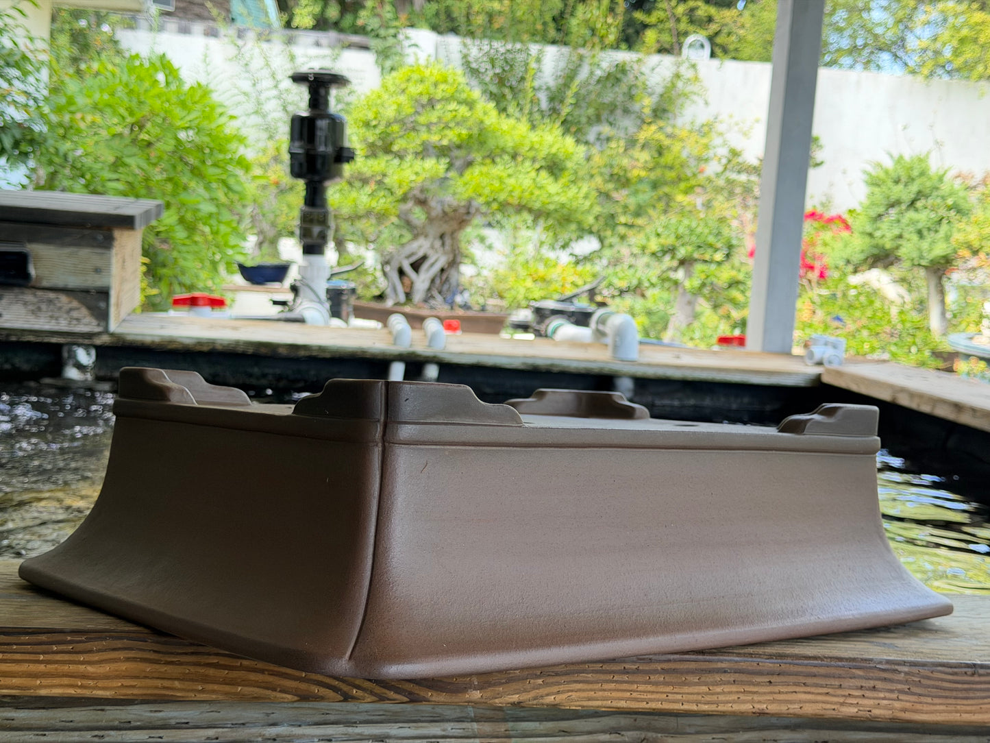 Preowned Japanese Tokoname Unglazed Rectangular Bonsai Pot Gyouzan Nakano - 22.25” By 16.75”