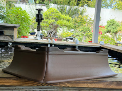 Preowned Japanese Tokoname Unglazed Rectangular Bonsai Pot Gyouzan Nakano - 22.25” By 16.75”