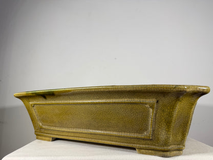 New Japanese Tokoname Glazed Rectangular Bonsai Pot Mazan Terahata - 19” By 15.5”