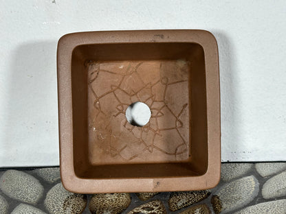 Preowned Japanese Tokoname Unglazed Square Bonsai Pot Buzan - 3.75” By 2”