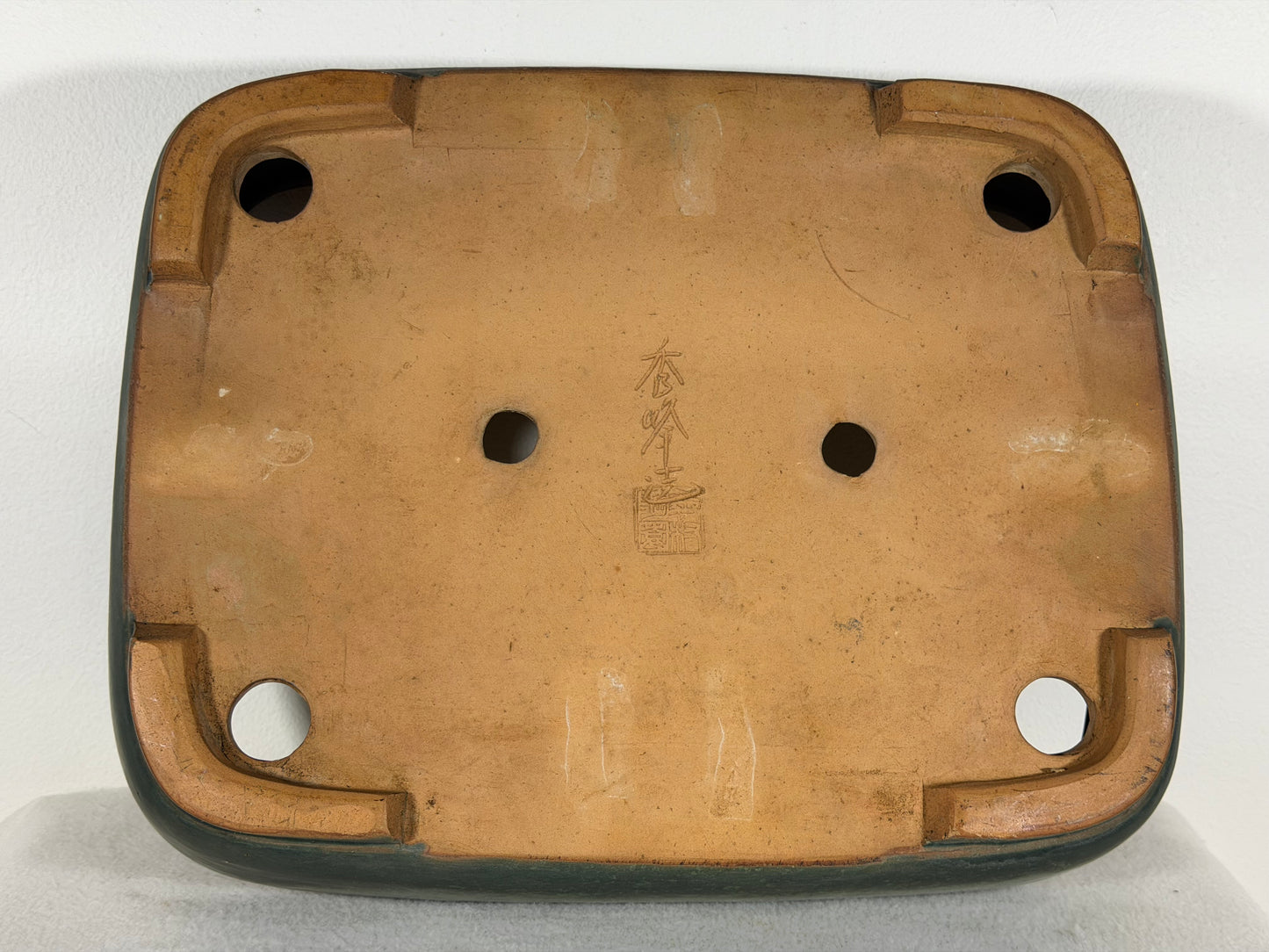 Preowned Japanese Tokoname Glazed Rectangular Bonsai Pot Syuhou Yoshimura - 13.75” By 10.5”