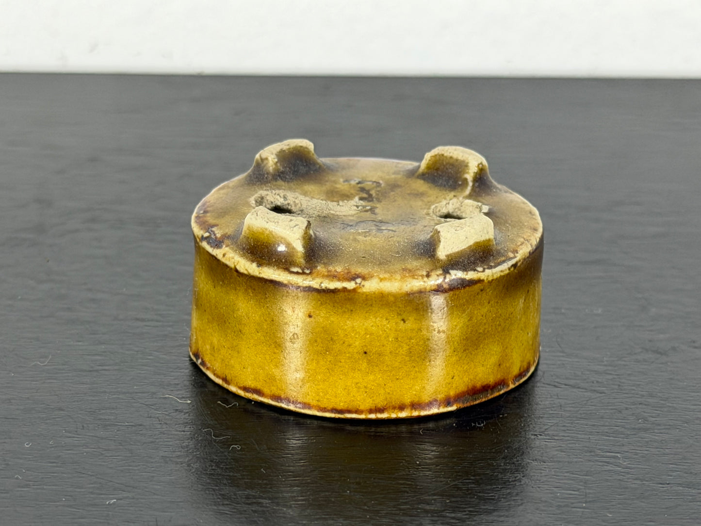 Preowned Vintage Japanese Tokoname Glazed Oval Bonsai Pot Mutou - 1.5” By 1.25”