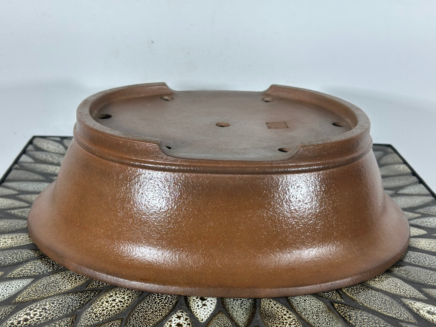 Preowned Japanese Tokoname Unglazed Oval Bonsai Pot Seizan - 12.5” By 10.5”
