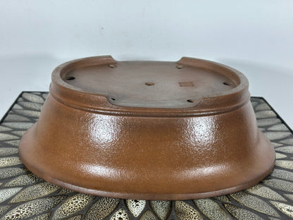 Preowned Japanese Tokoname Unglazed Oval Bonsai Pot Seizan - 12.5” By 10.5”