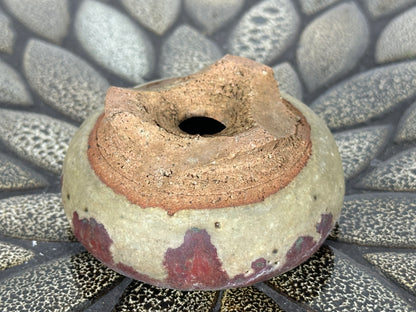 Preowned Japanese Tokoname Glazed Round Bonsai Pot with Stamps - 3” By 1 3/8”