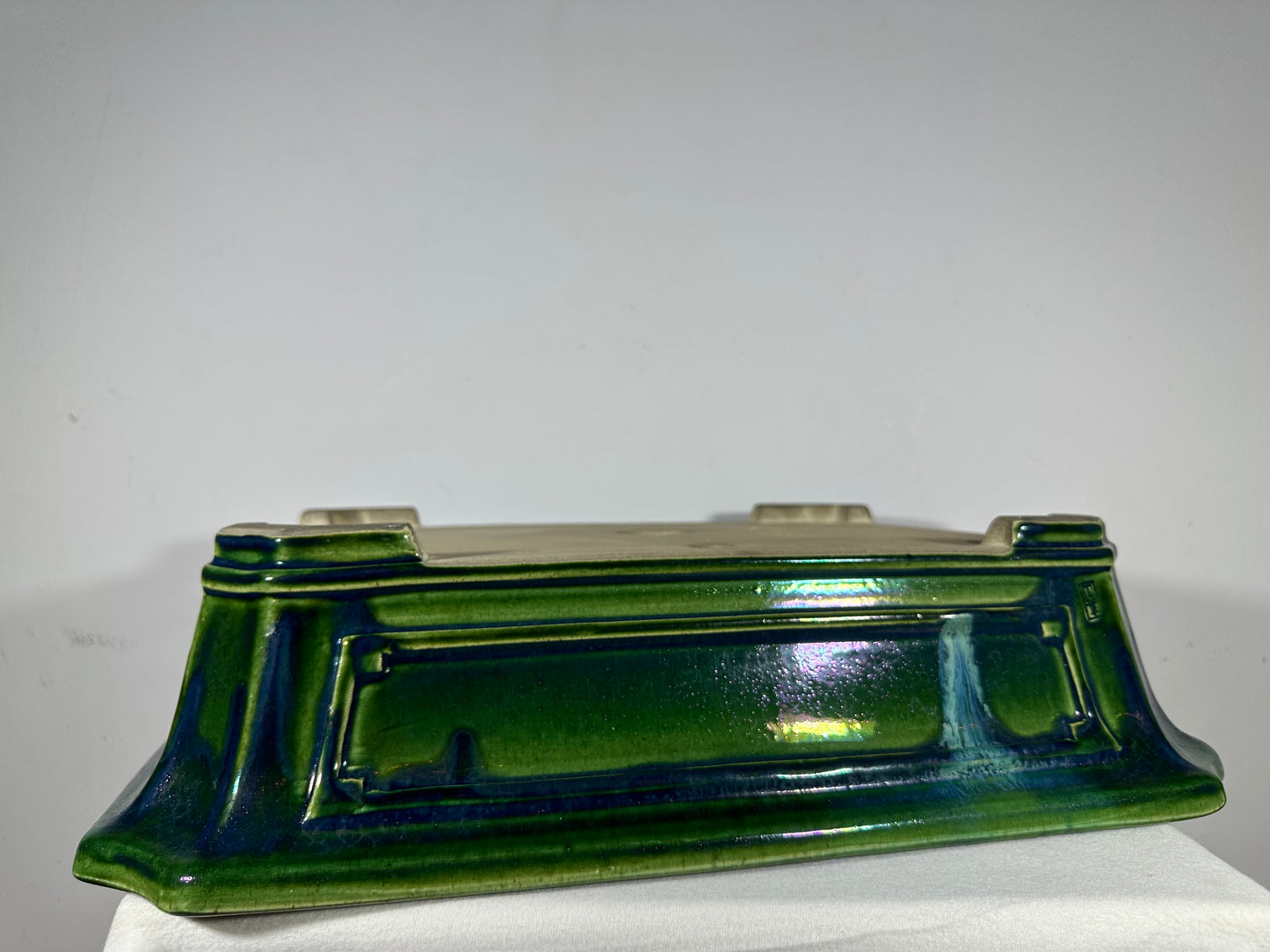New Japanese Tokoname Glazed Rectangular Bonsai Pot Mazan Terahata - 20.25” By 17”