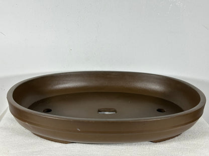 Preowned Japanese Tokoname Unglazed Oval Bonsai Pot has Stamp - 15.25” By 11.75”